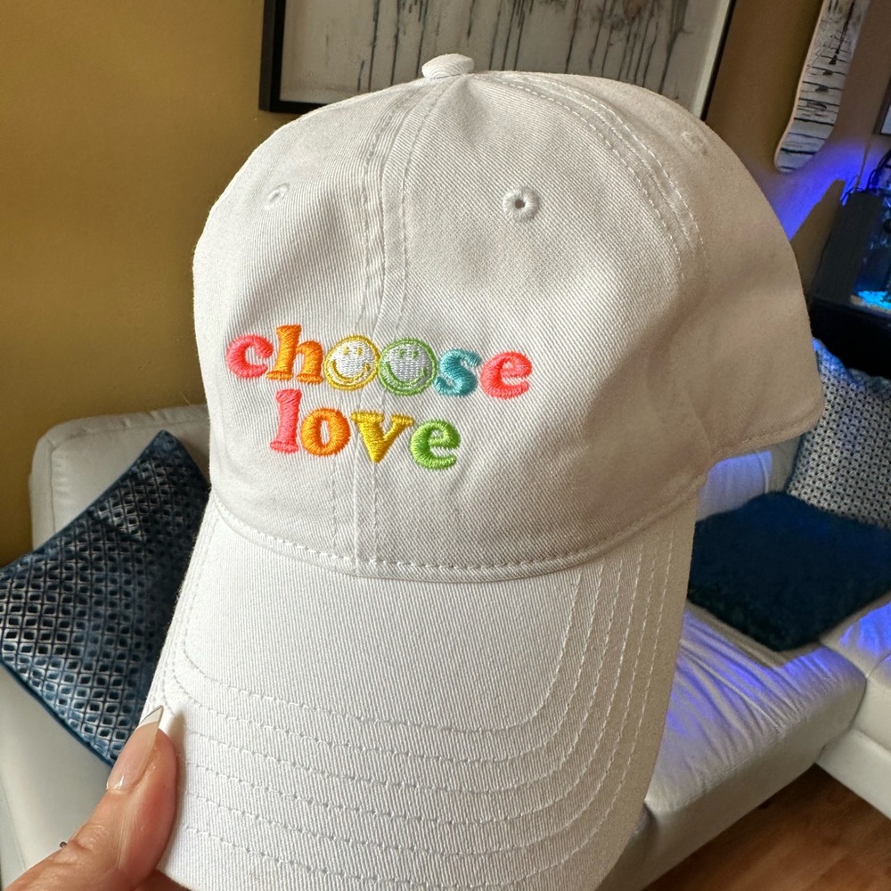 Choose Love white rainbow logo baseball hat